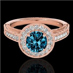 1.5 CTW SI Certified Fancy Blue Diamond Solitaire Halo Ring 10K Rose Gold - REF-200R2K - 33748