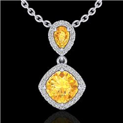 2.63 CTW Citrine & Micro VS/SI Diamond Necklace Designer Halo 10K White Gold - REF-47M3F - 20542