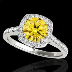 1.65 CTW Certified Si Fancy Intense Yellow Diamond Solitaire Halo Ring 10K White Gold - REF-209M3F -