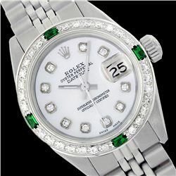 Rolex Ladies Stainless Steel, Diam Dial & Diam/Emerald Bezel, Saph Crystal - REF-355Y6X
