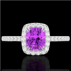 1.25 CTW Amethyst & Micro Pave VS/SI Diamond Certified Halo Ring 10K White Gold - REF-34Y5N - 22895