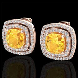 3.55 CTW Citrine And Micro Pave VS/SI Diamond Halo Earrings 14K Rose Gold - REF-84X8T - 20159