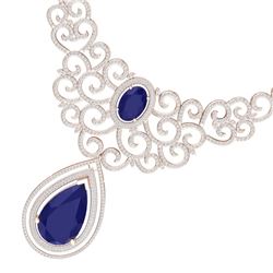 87.52 CTW Royalty Sapphire & VS Diamond Necklace 18K Rose Gold - REF-1727R3K - 39843