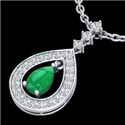 1.15 CTW Emerald & Micro Pave VS/SI Diamond Necklace Designer 14K White Gold - REF-61M8F - 23166