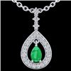 Image 2 : 1.15 CTW Emerald & Micro Pave VS/SI Diamond Necklace Designer 14K White Gold - REF-61M8F - 23166