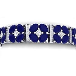 39.78 CTW Royalty Sapphire & VS Diamond Bracelet 18K White Gold - REF-636N4Y - 39018