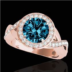 2 CTW SI Certified Fancy Blue Diamond Solitaire Halo Ring 10K Rose Gold - REF-241Y5N - 33282