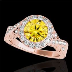 1.75 CTW Certified Si Fancy Intense Yellow Diamond Solitaire Halo Ring 10K Rose Gold - REF-320M2F - 