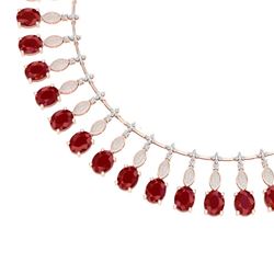 65.62 CTW Royalty Ruby & VS Diamond Necklace 18K Rose Gold - REF-1254R5K - 39124