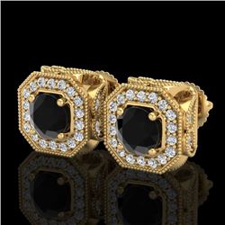 2.75 CTW Fancy Black Diamond Solitaire Art Deco Stud Earrings 18K Yellow Gold - REF-178R2K - 38285