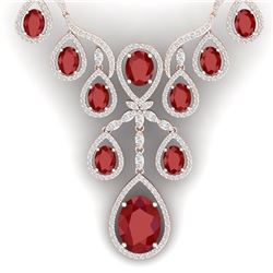 37.66 CTW Royalty Ruby & VS Diamond Necklace 18K Rose Gold - REF-963R6K - 38560