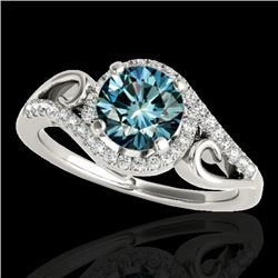 1.25 CTW SI Certified Fancy Blue Diamond Solitaire Halo Ring 2 Tone 10K White Gold - REF-155N5Y - 34