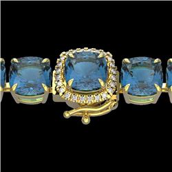 35 CTW London Blue Topaz & Micro VS/SI Diamond Halo Bracelet 14K Yellow Gold - REF-152R2K - 23332