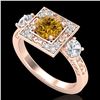 Image 1 : 1.55 CTW Intense Fancy Yellow Diamond Art Deco 3 Stone Ring 18K Rose Gold - REF-178M2F - 38177