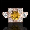 Image 2 : 1.55 CTW Intense Fancy Yellow Diamond Art Deco 3 Stone Ring 18K Rose Gold - REF-178M2F - 38177