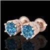 2.04 CTW Fancy Intense Blue Diamond Art Deco Stud Earrings 18K Rose Gold - REF-209N3Y - 38098