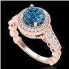 Image 1 : 1.91 CTW Fancy Intense Blue Diamond Solitaire Art Deco Ring 18K Rose Gold - REF-263R6K - 37685
