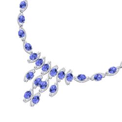 65.60 CTW Royalty Tanzanite & VS Diamond Necklace 18K White Gold - REF-1345M5F - 39003