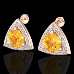 3 CTW Citrine & Micro Pave Halo VS/SI Diamond Stud Earrings 14K Rose Gold - REF-51R6K - 20184