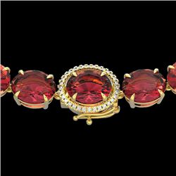 145 CTW Pink Tourmaline & VS/SI Diamond Halo Micro Necklace 14K Yellow Gold - REF-1955X6T - 22311