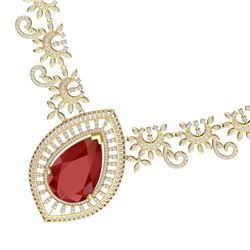 65.75 CTW Royalty Ruby & VS Diamond Necklace 18K Yellow Gold - REF-1581Y8N - 39779