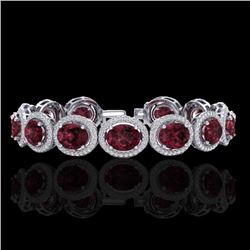 27 CTW Garnet & Micro Pave VS/SI Diamond Certified Bracelet 10K White Gold - REF-360R2K - 22688