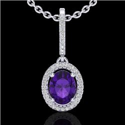 1.75 CTW Amethyst & Micro Pave VS/SI Diamond Necklace Halo 18K White Gold - REF-53Y8N - 20647