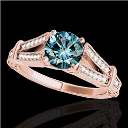 1.25 CTW SI Certified Blue Diamond Solitaire Antique Ring 10K Rose Gold - REF-172M8F - 34663