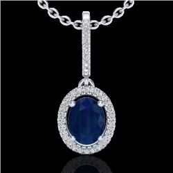 2 CTW Sapphire & Micro Pave VS/SI Diamond Necklace Halo 18K White Gold - REF-69F3M - 20669