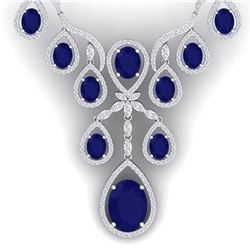 37.66 CTW Royalty Sapphire & VS Diamond Necklace 18K White Gold - REF-890X9T - 38562