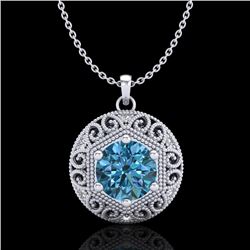 1.11 CTW Fancy Intense Blue Diamond Solitaire Art Deco Necklace 18K White Gold - REF-180T2X - 37565