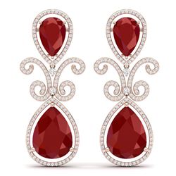 31.6 CTW Royalty Designer Ruby & VS Diamond Earrings 18K Rose Gold - REF-445T5X - 39544