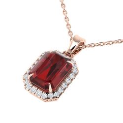 6 CTW Garnet And Micro Pave VS/SI Diamond Certified Halo Necklace 14K Rose Gold - REF-50W9H - 21360