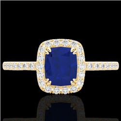 1.25 CTW Sapphire & Micro Pave VS/SI Diamond Certified Halo Ring 10K Yellow Gold - REF-34N2Y - 22911