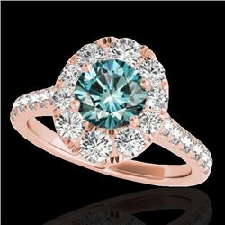 2 CTW SI Certified Blue Diamond Solitaire Halo Ring 10K Rose Gold - REF-210H9W - 34084