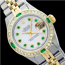 Rolex Ladies Two Tone 14K Gold/SS, Diam/Emerald Dial & Diam/Emerald Bezel, Saph Crystal - REF-368W7K