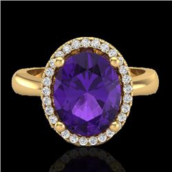 2.50 CTW Amethyst And Micro Pave VS/SI Diamond Ring Halo 18K Yellow Gold - REF-52F8M - 21093