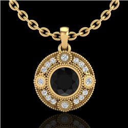 1.01 CTW Fancy Black Diamond Solitaire Art Deco Stud Necklace 18K Yellow Gold - REF-100W2H - 37704