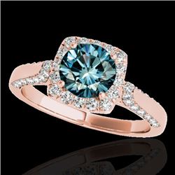 1.7 CTW SI Certified Fancy Blue Diamond Solitaire Halo Ring 10K Rose Gold - REF-178N2Y - 33379