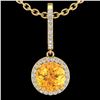 Image 2 : 2 CTW Citrine & Micro Pave VS/SI Diamond Necklace Designer Halo 18K Yellow Gold - REF-54M8F - 23194