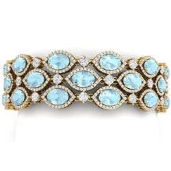 53.84 CTW Royalty Sky Topaz & VS Diamond Bracelet 18K Yellow Gold - REF-1018W2H - 38900