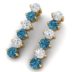 6 CTW Certified Si/I Fancy Blue & White Diamond Earrings 18K Yellow Gold - REF-450R2K - 40214