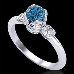 1 CTW Intense Blue Diamond Solitaire Engagement Art Deco Ring 18K White Gold - REF-127T3X - 37397