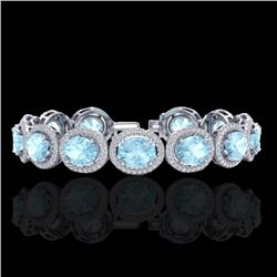 23 CTW Aquamarine & Micro Pave VS/SI Diamond Certified Bracelet 10K White Gold - REF-436M4F - 22680