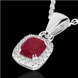 1.25 CTW Ruby & Micro Pave VS/SI Diamond Certified Halo Necklace 10K White Gold - REF-30R4K - 22888