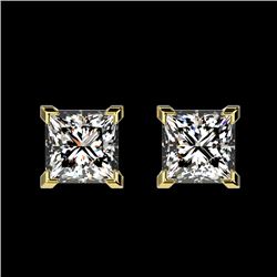 1 CTW Certified VS/SI Quality Princess Diamond Stud Earrings 10K Yellow Gold - REF-143N6Y - 33065