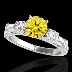 2 CTW Certified Si Fancy Intense Yellow Diamond Pave Solitaire Ring 10K White Gold - REF-221X8T - 35
