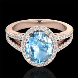 3 Sky Blue Topaz & Micro VS/SI Diamond Halo Solitaire Ring 14K Rose Gold - REF-57H6W - 20932