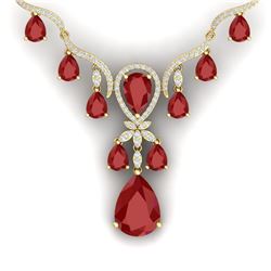 37.14 CTW Royalty Ruby & VS Diamond Necklace 18K Yellow Gold - REF-763R6K - 38594