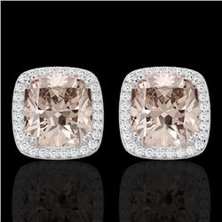 6 CTW Morganite & Micro Pave VS/SI Diamond Halo Earrings 18K White Gold - REF-117F3M - 22806